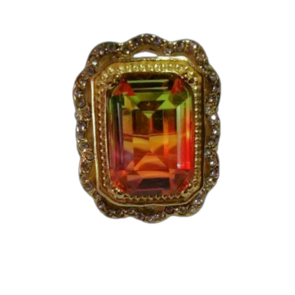 Bi-Color Tourmaline YG Stainless Steel Ring